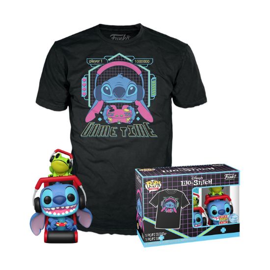 Picture of Funko Pop! & Tees (Adult): Lilo and Stitch - Gamer Stitch with Frog Vinyl Figure and T-Shirt (M)
