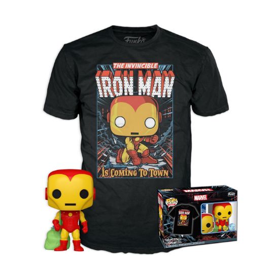 Picture of Funko Pop! Tees (Adult): Marvel - Holiday Iron Man (Glows in the Dark) Vinyl Figure & T-Shirt (XL)