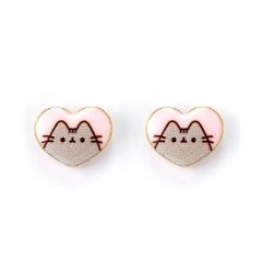 Picture of Carat Shop Pusheen - the Cat Pink Enamel and Gold Heart Stud Earrings (PTCE0104)