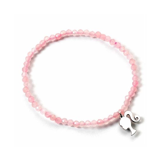 Picture of Carat Shop Barbie - Sterling Silver Silhouette Charm & Rose Quartz Bead Bracelet (BMSB0018)
