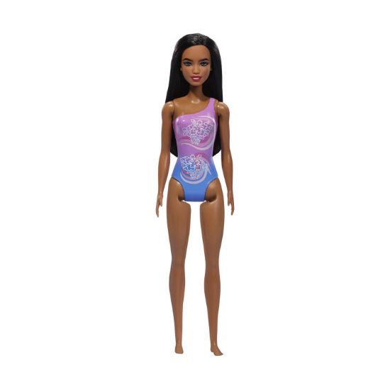 Picture of Mattel Barbie: Beach - Dark Skin Doll Wearing Tropical Pink and Blue Swimsuit (HXX49)