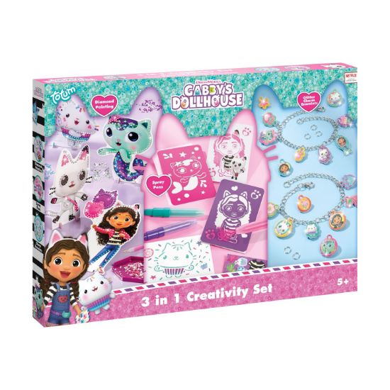 Picture of Totum: Gabby's Dollhouse - 3 In 1 Creativity Set Diamond Painting, Glitter Charm Bracelets & Spray Pens (TT420366)