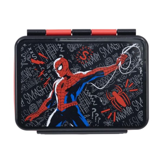 Picture of Stor: Marvel: Spiderman Black Board -  Stainless Steel Clamp Rectangular Sandwich Box (1100ml) (74756)